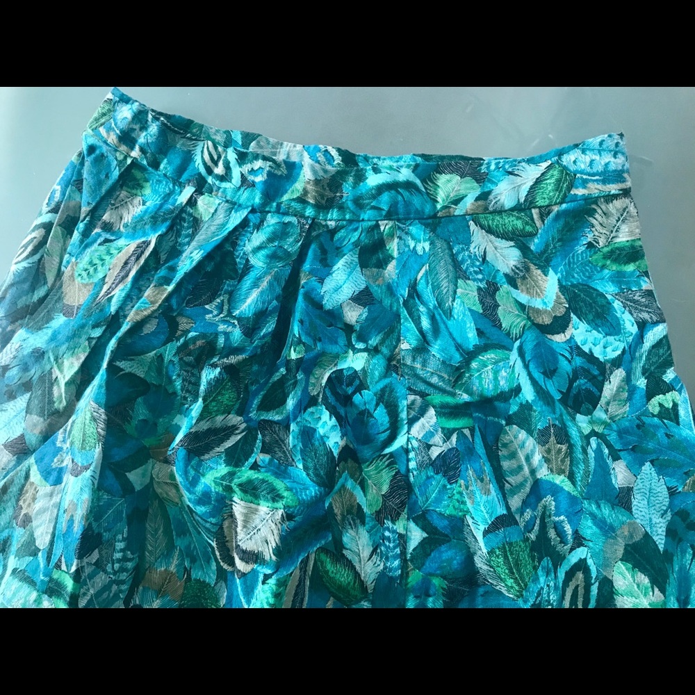 Vintage Turquoise Feathers Print Skirt S - Picture 2 of 3